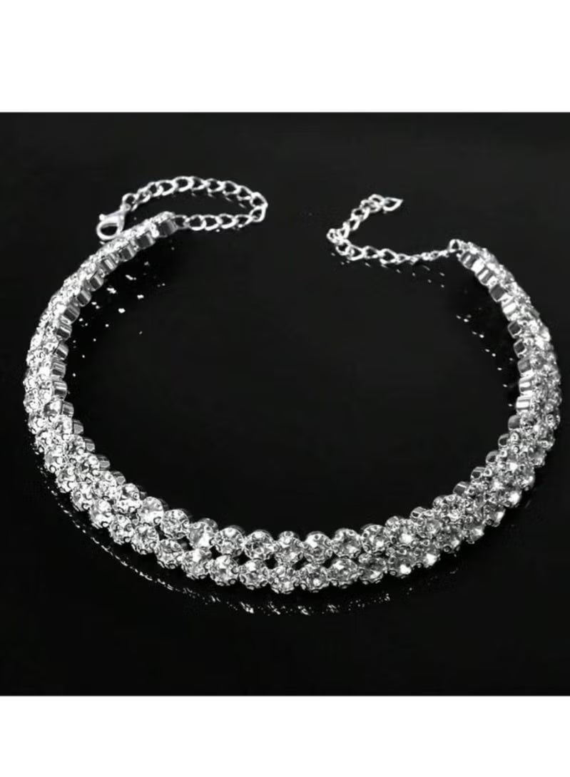 One Gorgeous and Elegant Double Row Rhinestone Necklace, Earrings and Bracelet Set Suitable for Daily Wear and Gift for Women - Image 5